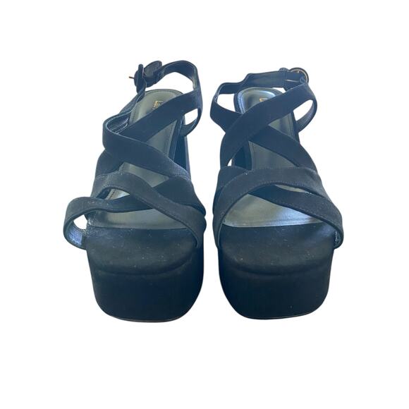 Larroude Bee Platform Sandals Suede Leather Ankle Strap Block Heel Party Sz 7.5 - Picture 5 of 10